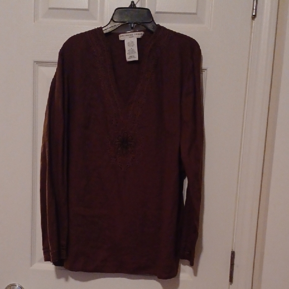 💙🌺Josephine Chaus Sport Brown Vneck Top - Picture 2 of 8